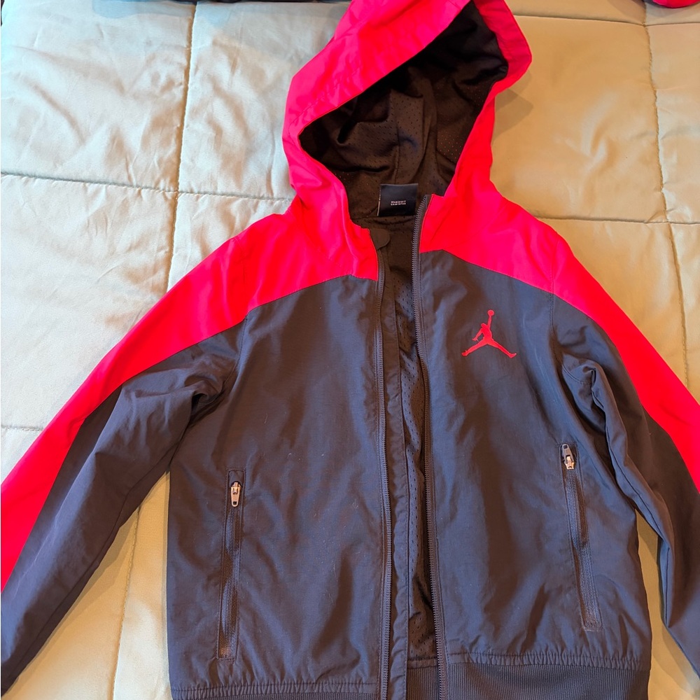Jordan Kids' Hooded Windbreaker Jacket - Black & red